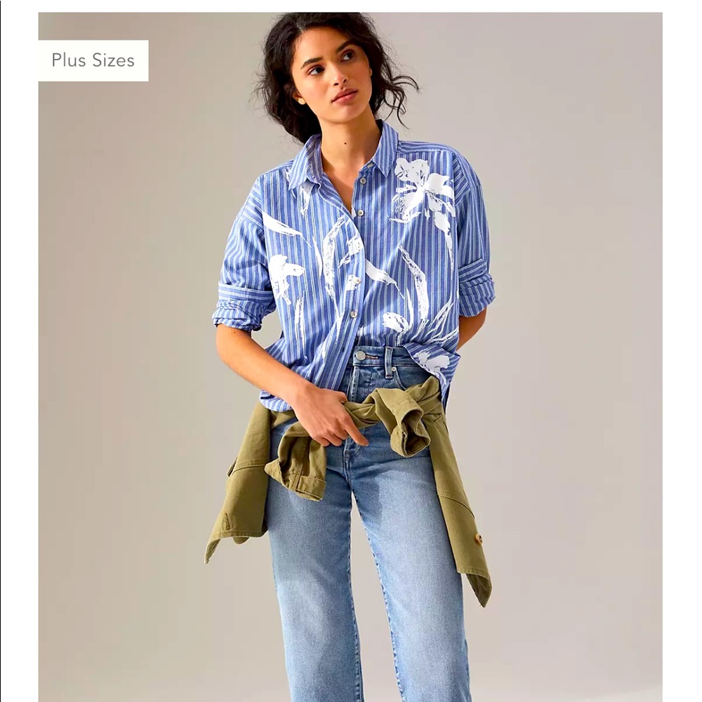 Anthropologie Maeve Alaina swing top button floral stripe top. Super cute